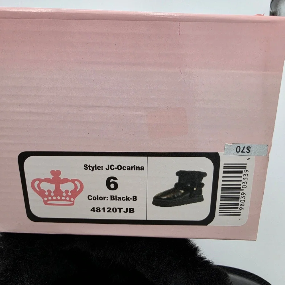 Juicy Couture Ocarina Black Faux Leather Faux Fur Platform Ankle Boots 6 NEW